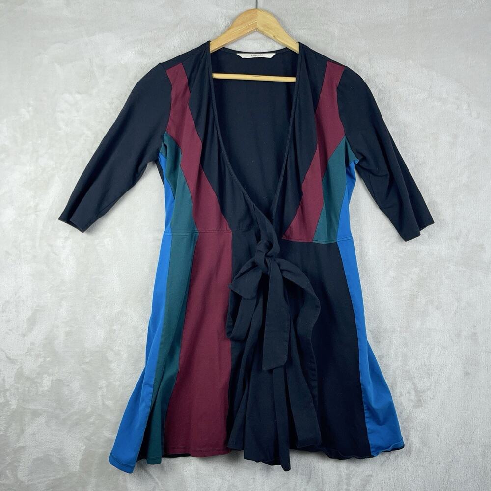 Eshakti Zapelle Wrap Dress One Size 34" Colorblock Striped Stretch Pockets Arty